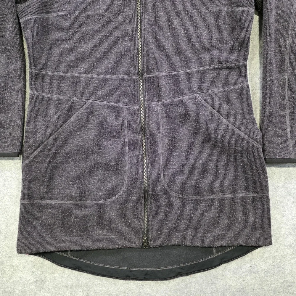 L.L.Bean Wooltek Coat Womens L Gray Wool Blend Fleece Hooded Full Zip Mid Length